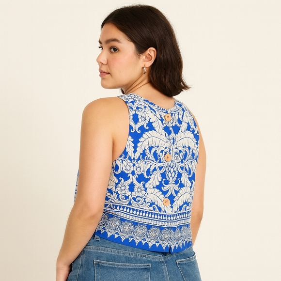 Rachel Zoe Blue Linen Blend Cropped Blouse – Size S - Picture 2 of 9